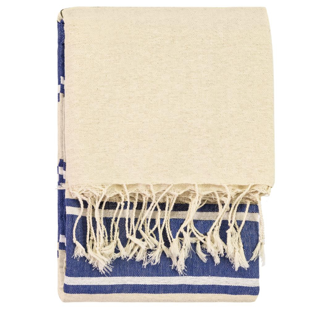 Fouta personnalisé 90x180 cm en coton bio 150g JAVA Bleu marine bord blanc